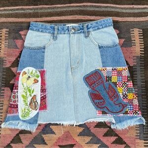 Upcycled patchwork jean skirt